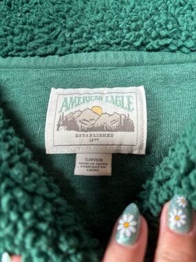 American Eagle Outfitters Green Sherpa Cowl Neck Sweater